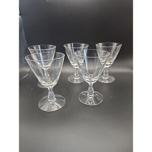 5  FOSTORIA Mid-Century PINE Pattern 4 3/8" CLARET WINE Glasses
